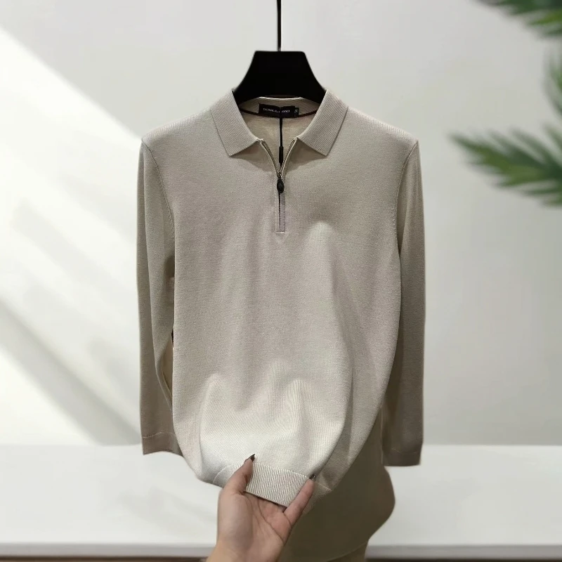 男士翻领长袖针织衫简约百搭