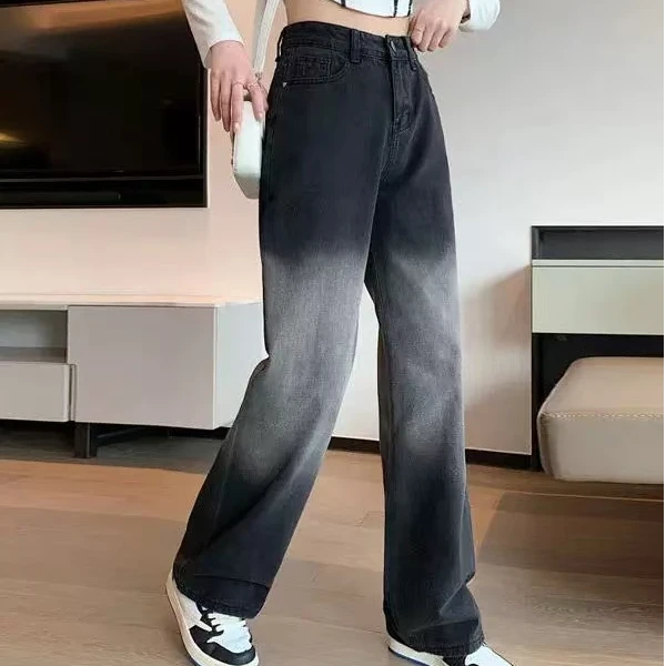 撞色牛仔裤女春季新款高腰洋气减龄直筒裤#014