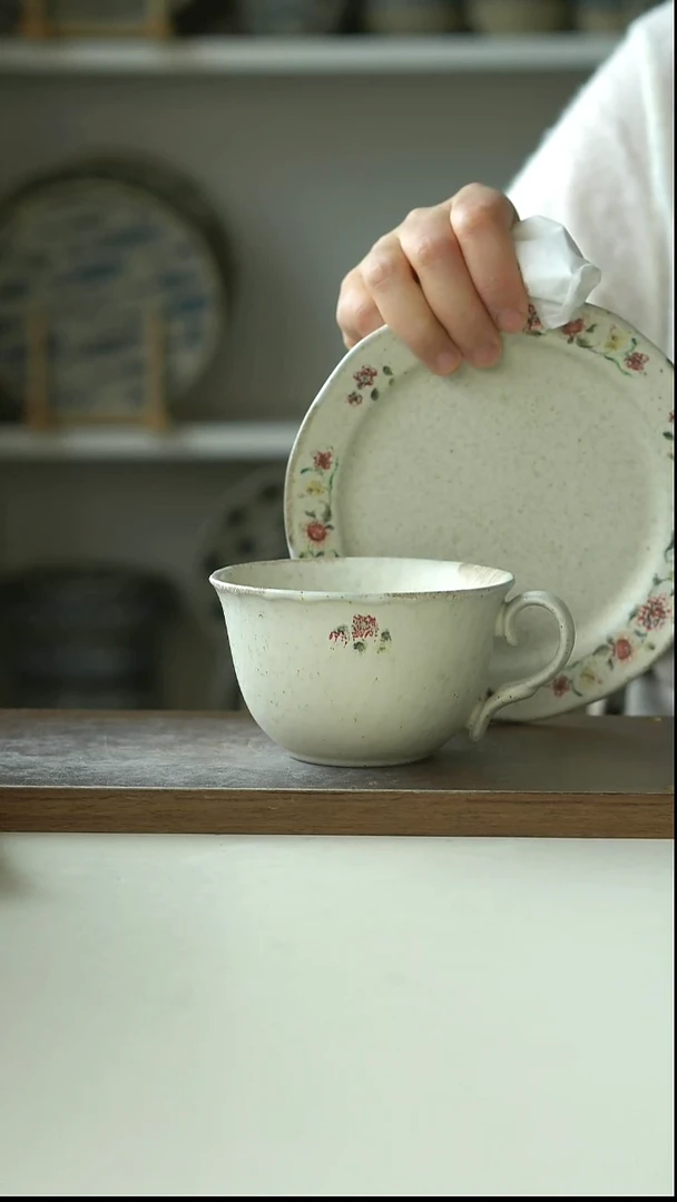 陶瓷Hitable粉黛咖啡杯+甜品盘240ml@4-2@