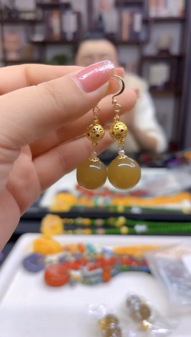 【闪购商品】和田玉（糖玉）耳饰14K金镶嵌E247