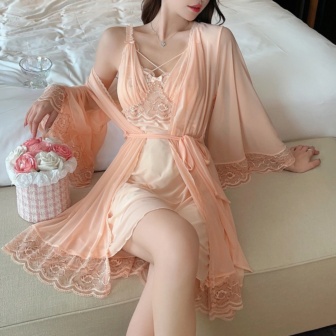 密汀巴灵法式宫廷风睡裙女性感吊带网纱甜美公主睡袍家居服两件套