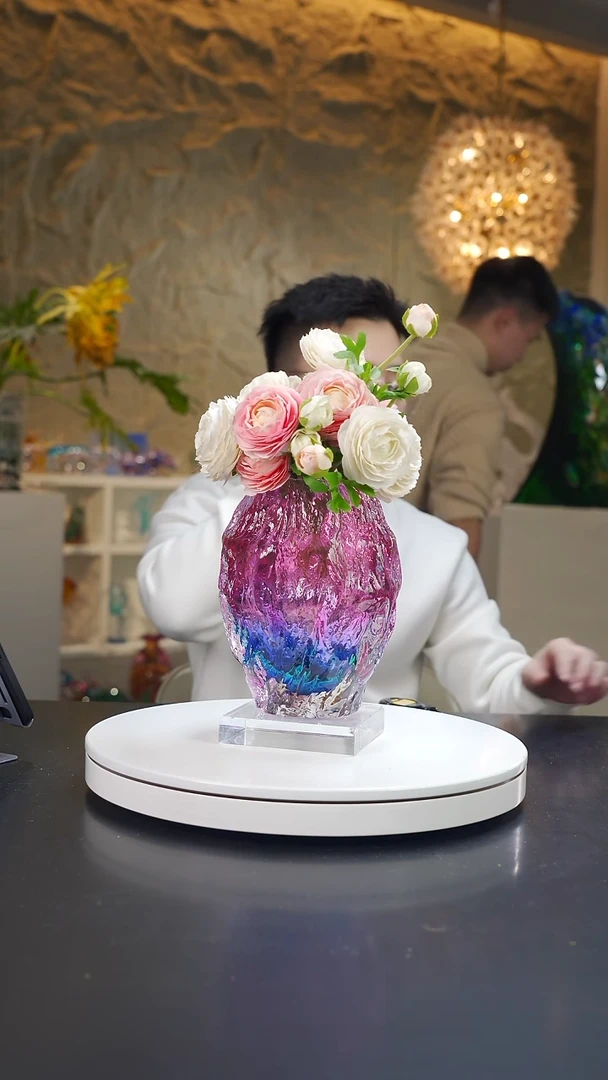 手工艺品琉璃月*金红蓝树干肌理纹花器42号