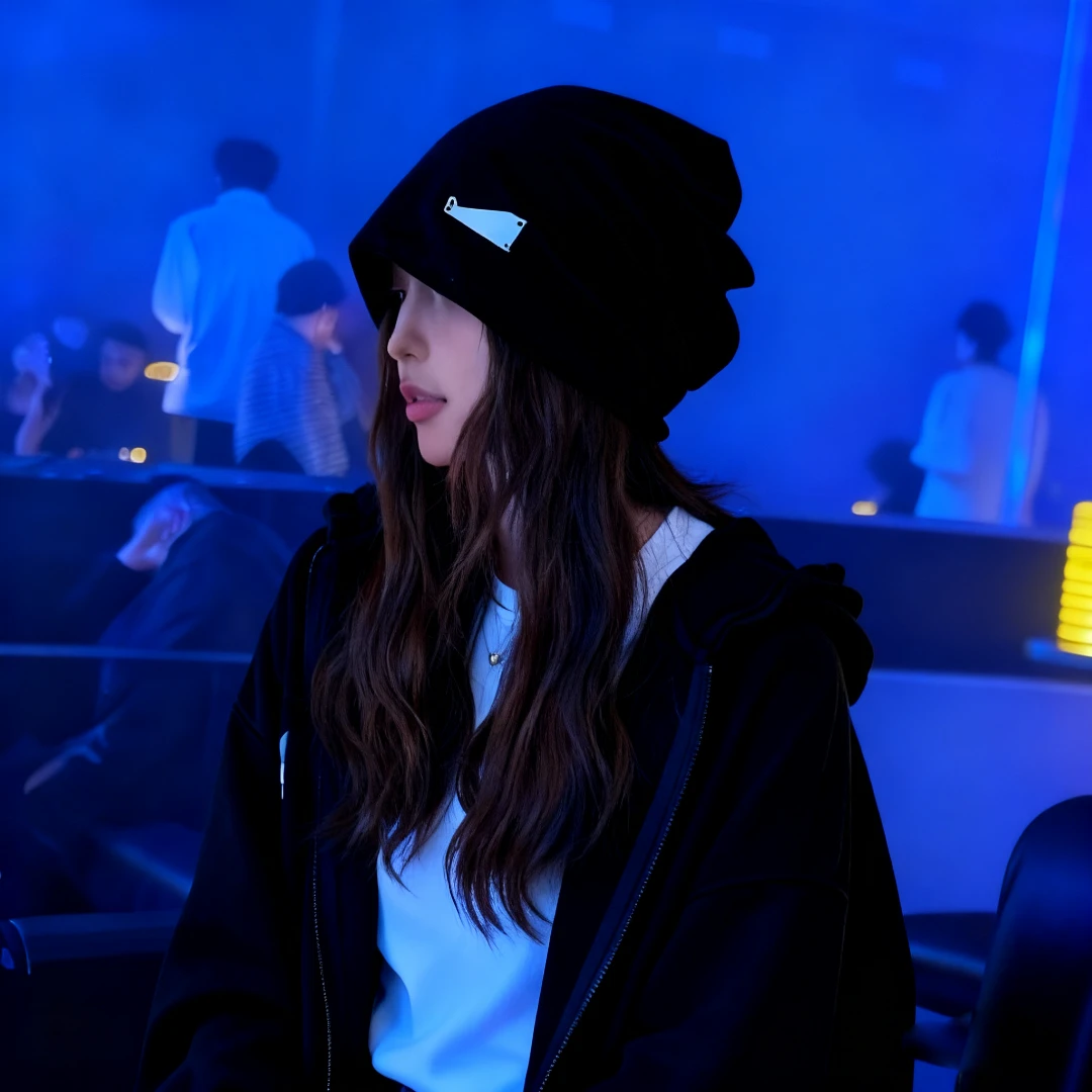 学生冬季女夏季冷帽包头帽秋冬堆堆帽保暖帽子个性黑色日系大头围