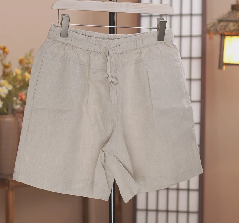 100亚麻纯色短裤