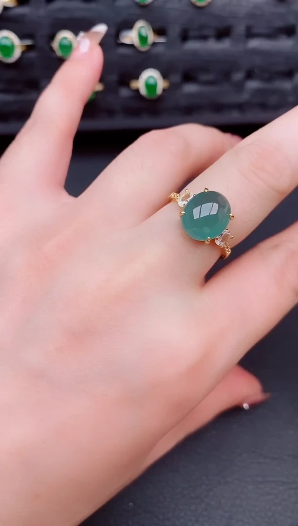 翡翠戒指银S925镶嵌天然a货翡翠119