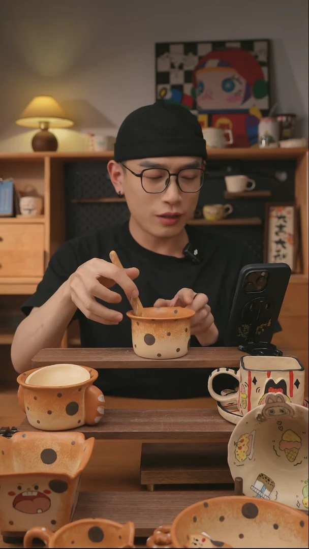 杯子景德镇可爱设计师款陶瓷（送搅拌棒）