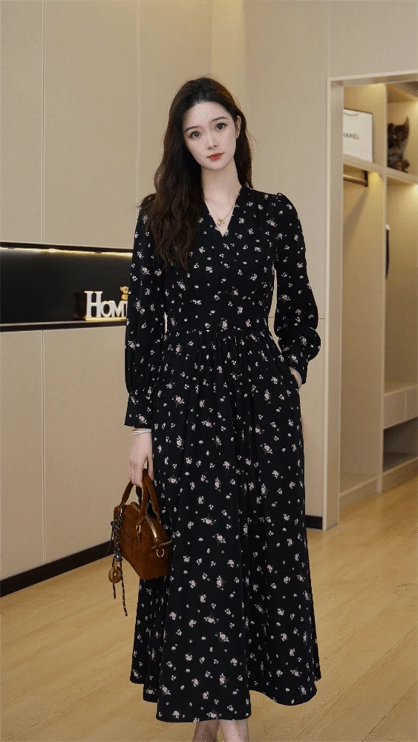 【山茶花开】LANLINXUAN｜时尚a字碎花高腰显瘦裙子｜连衣裙
