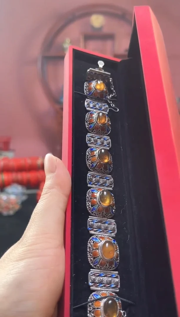 非遗 花丝镶嵌手排 素银 蜜色