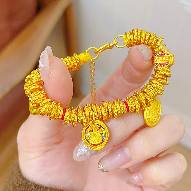 铜合金珐琅手链 珐琅彩扎基拉姆黄胖福盘缠手链古法手工