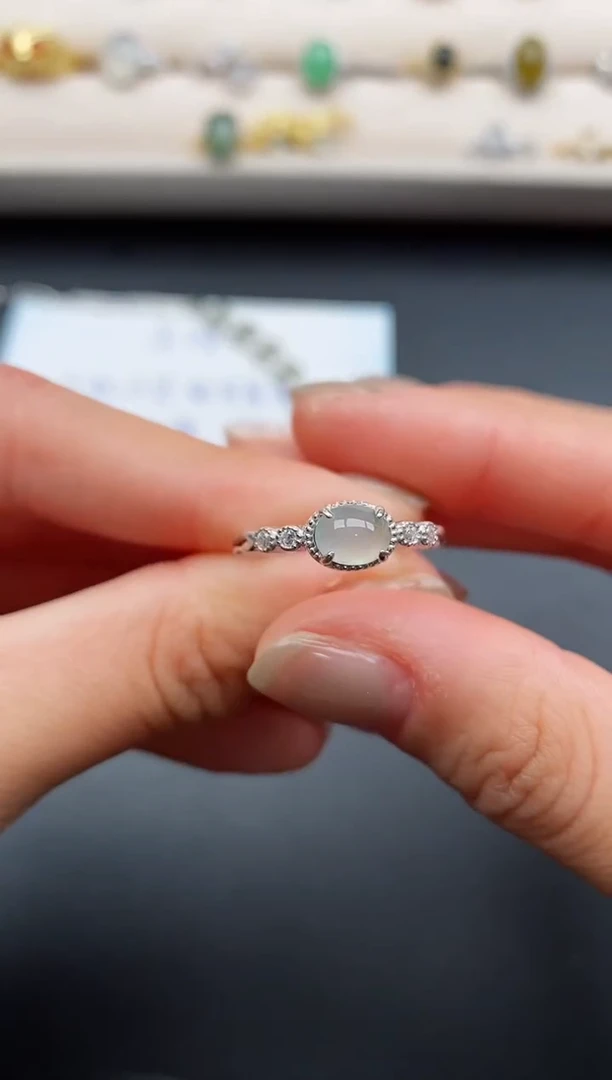 银S925镶嵌戒指翡翠4444444+3