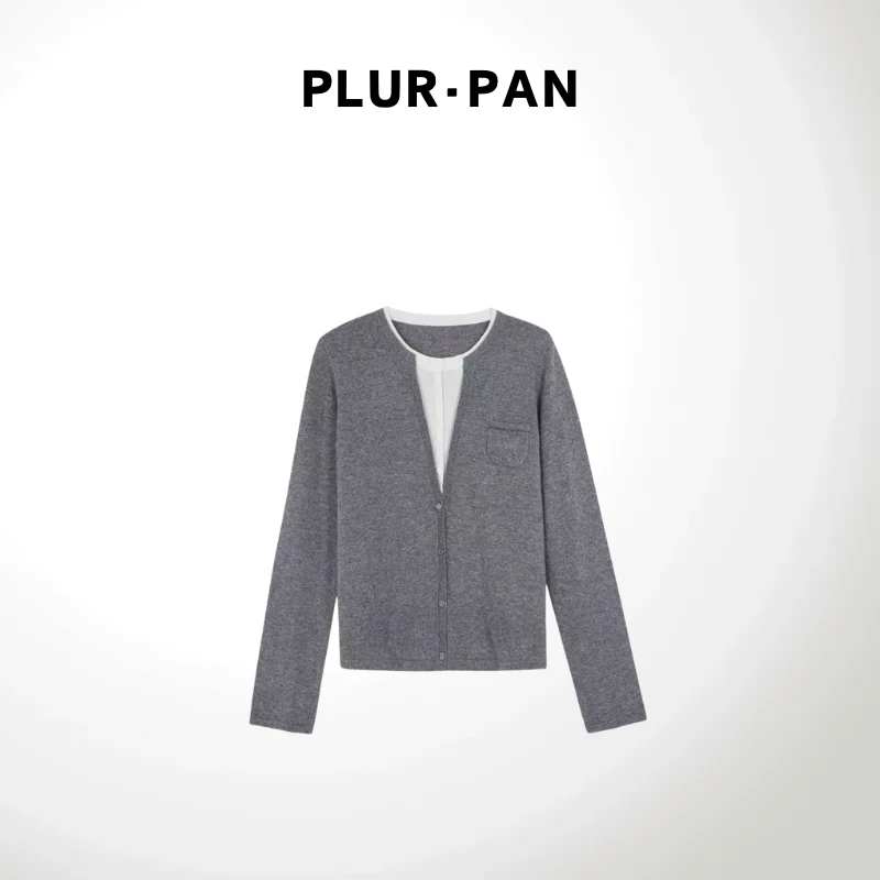 PLUR·PAN通勤单品假两件质感撞色长袖针织衫