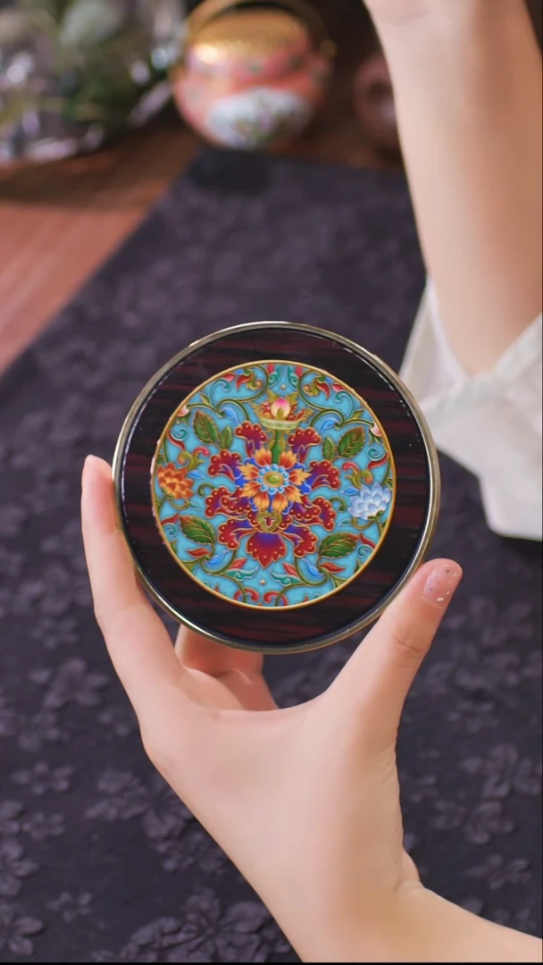 壹藏贰宝釉面繁花图案铜圈杯垫一片