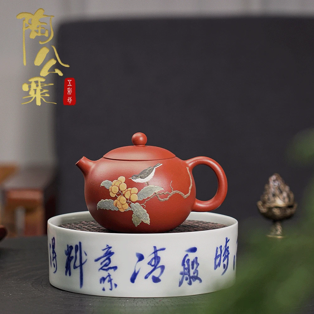 陶公粟原矿赵庄朱泥《西施》250cc泥绘吴手制精美紫砂壶