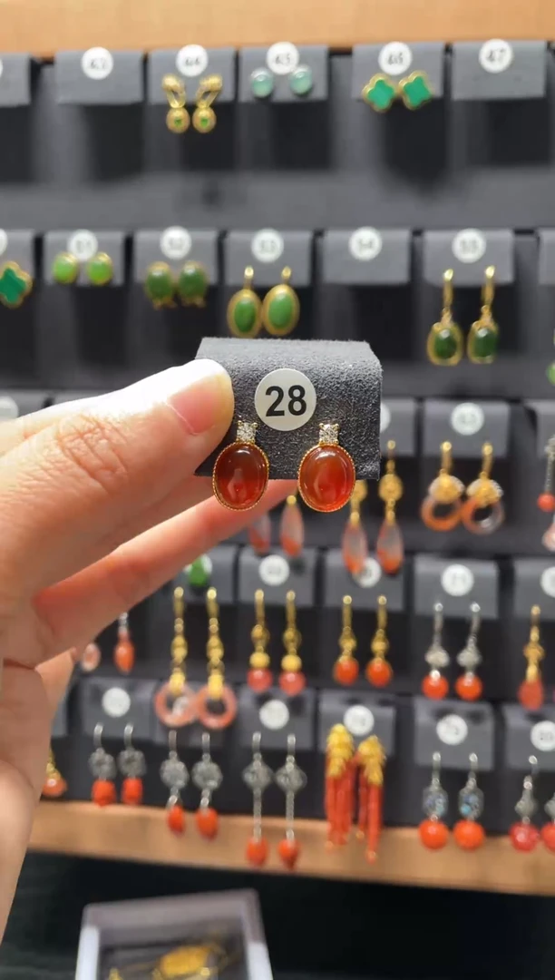 【闪购商品】玛瑙/玉髓耳钉银S925镶嵌0028