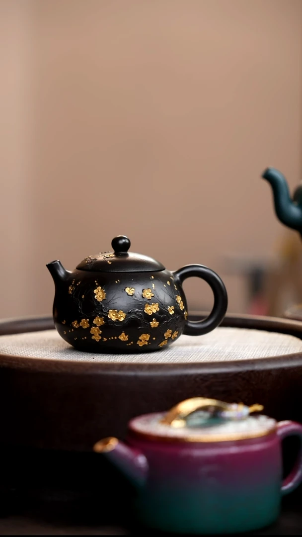 茶壶紫砂捂灰朱泥描金梅花小西施