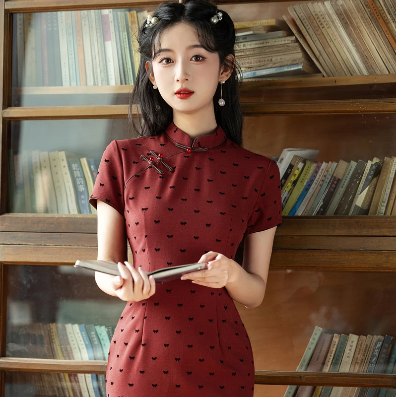 安克拉红小个子旗袍2025年夏季新款新中式气质少女短款显瘦连衣裙