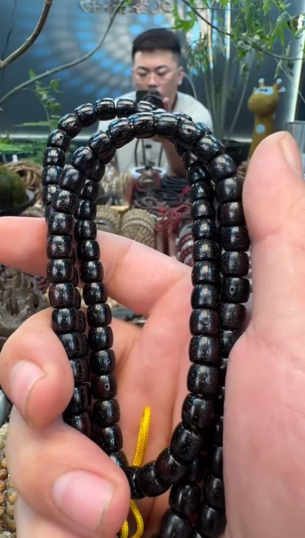手串星月菩提7*8直切黑金玉化陈籽星月菩提长串