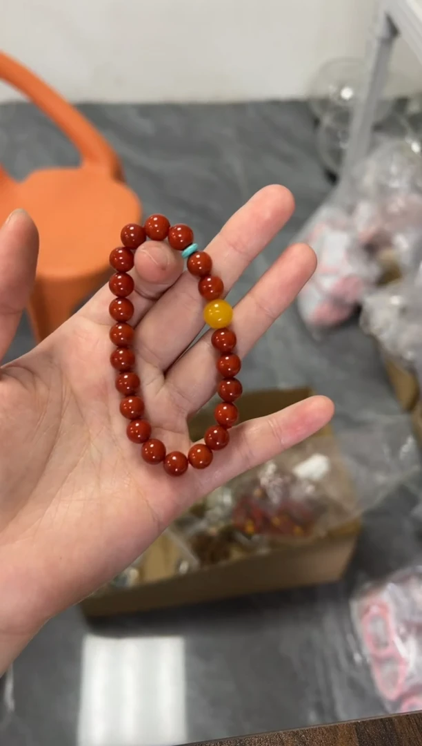 未镶嵌蜜蜡手链柿子红玛瑙蜜蜡顶珠手串[1239]