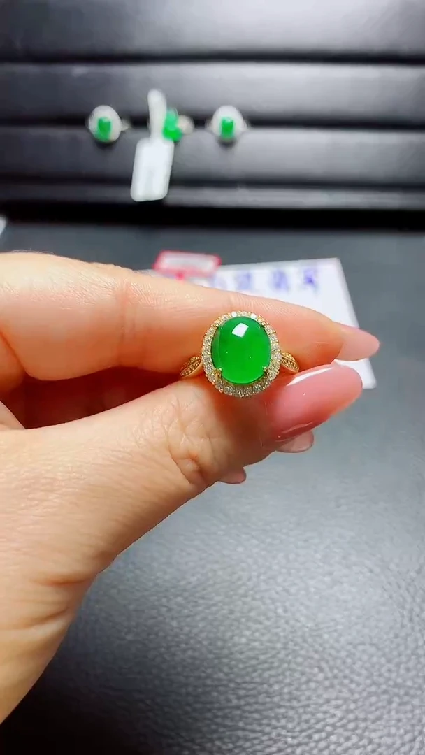 银S925镶嵌戒指翡翠天然翡翠A货s925银镶