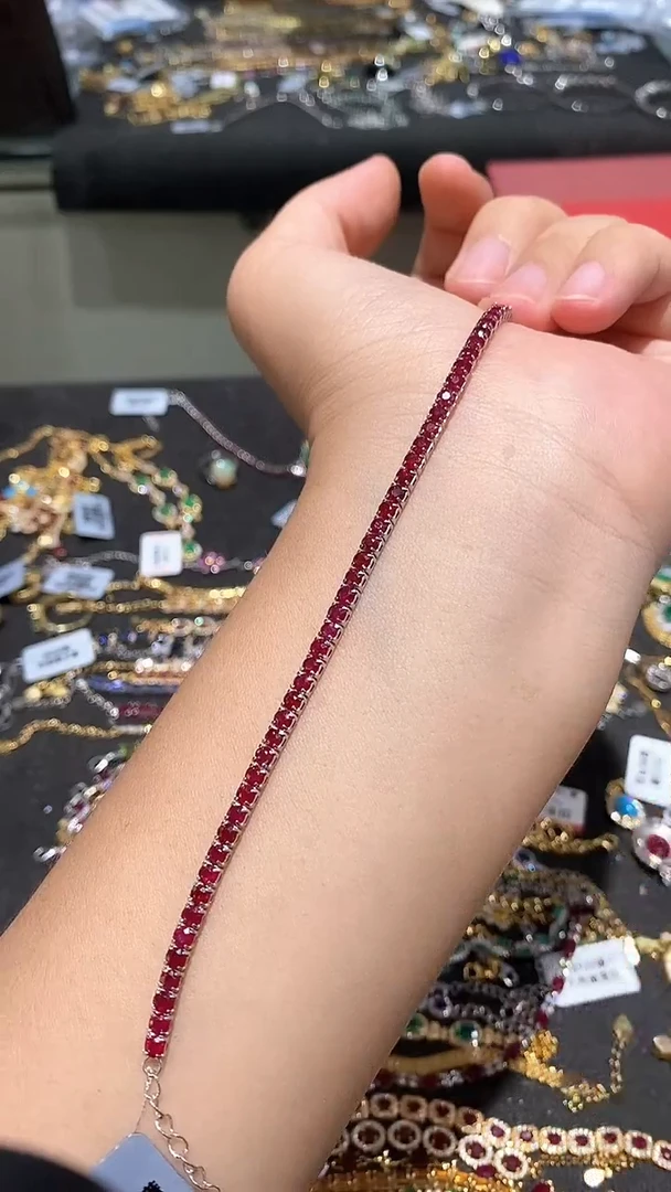 手链银S925镶嵌红宝石手链
