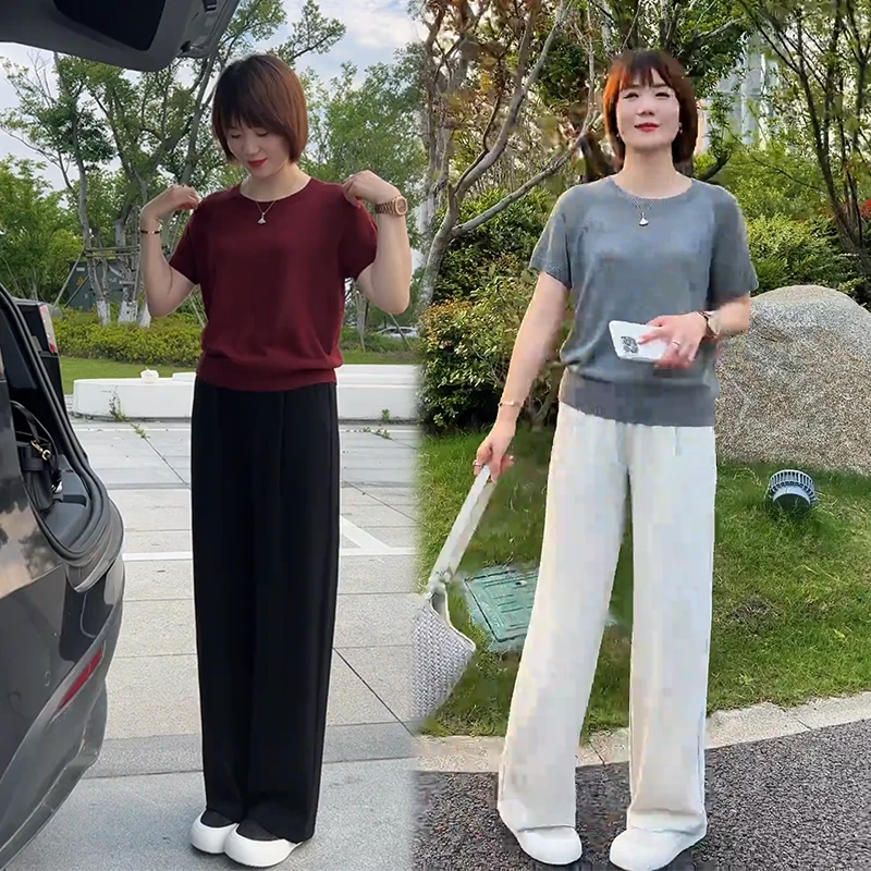 韩版休闲时尚穿搭一整套2025夏款气质减龄纯色短袖T恤阔腿裤套装
