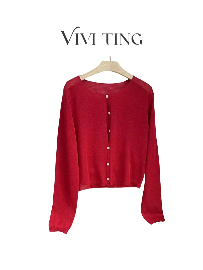 【VIVI·TING】婷姐推荐春季时尚圆领百搭红色针织上衣s730