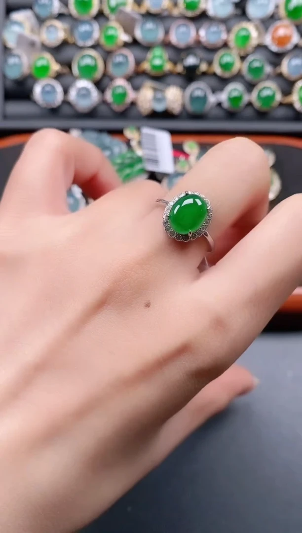 银S925镶嵌戒指翡翠1