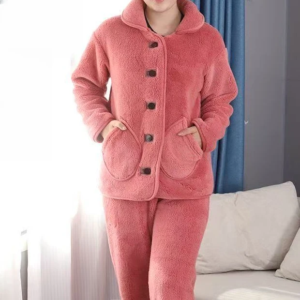 【小妹轻奢女装】秋冬保暖舒适长袖睡衣毛绒甜美家居服套装25101