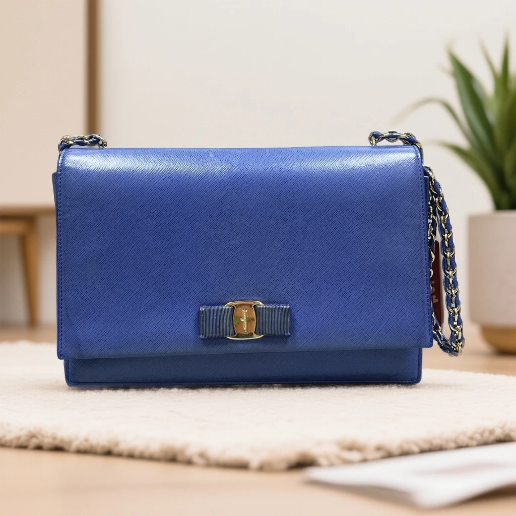 95新 FERRAGAMO/菲拉格慕  蓝色链条包  1890 5058