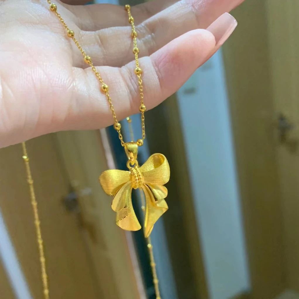铜合金项链 新款精致蝴蝶结金色在逃公主项链时尚轻奢氛围感首饰