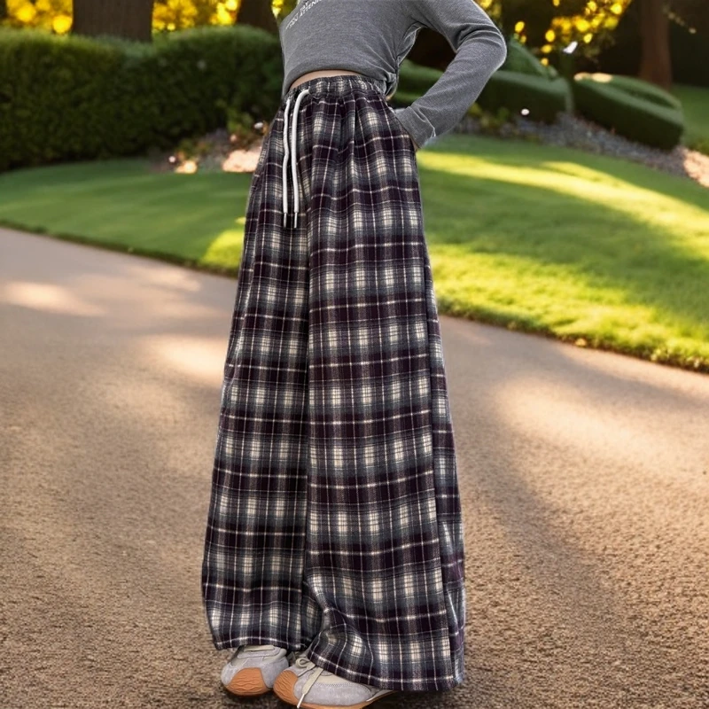 儿童秋装2025新款大女童装格子裤子春秋款运动针织卫裤秋季直筒裤