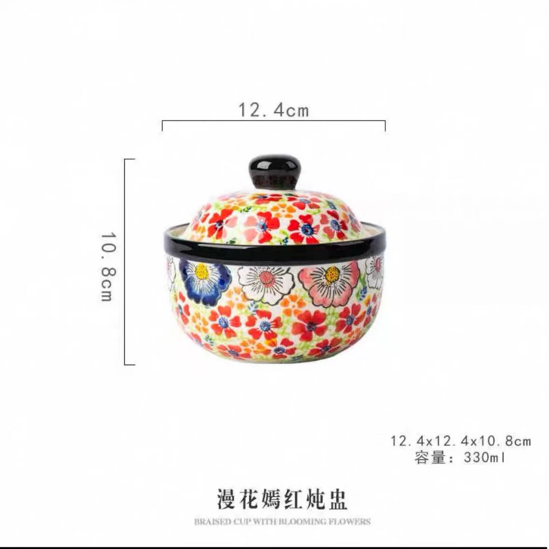 1波兰陶瓷炖盅家用带盖汤盅隔水汤罐蒸蛋碗蒸辅食专用碗甜品碗