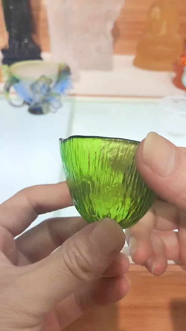 手工艺品琉璃绿色荷叶杯