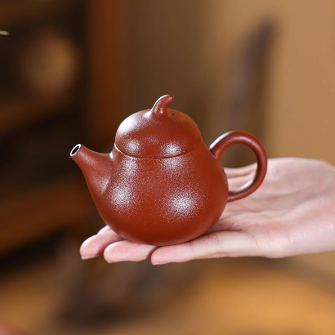紫砂全手工宜兴茶壶橘皮朱泥梨壶中式高端小品壶家用泡茶专用茶具