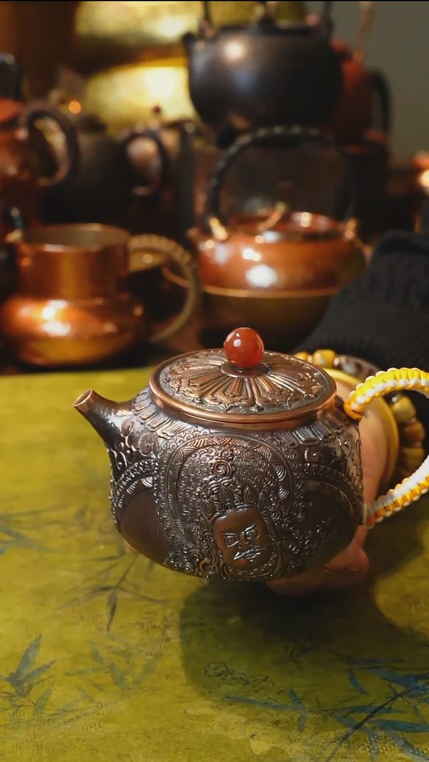 纯紫铜黄财神泡茶壶