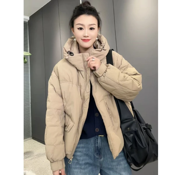 7298太谷休闲时尚简约百搭口袋连帽大版宽松潮流保暖羽绒服