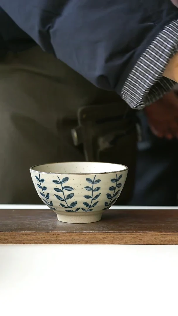 【闪购商品】玻璃手绘藤蔓米饭碗12cm@4-2@