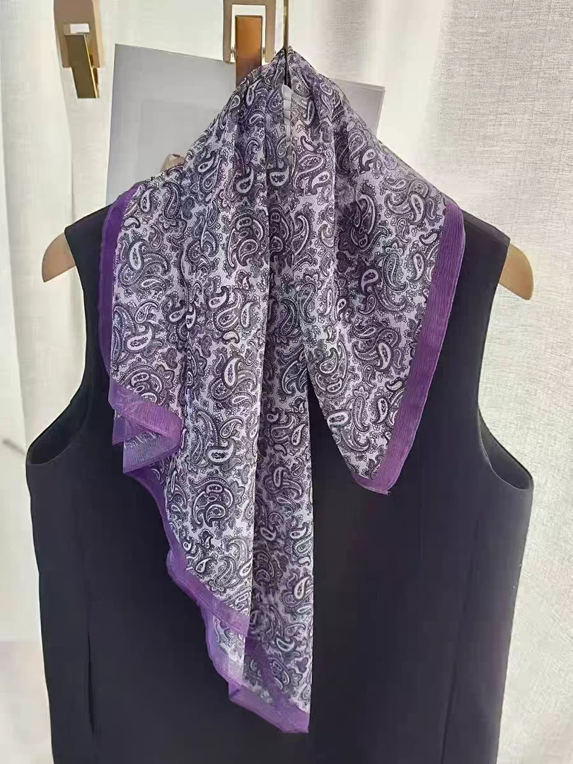 【70西丽纱 紫色腰果】70*70方巾显白女丝巾洋气尚百搭春季围巾4月