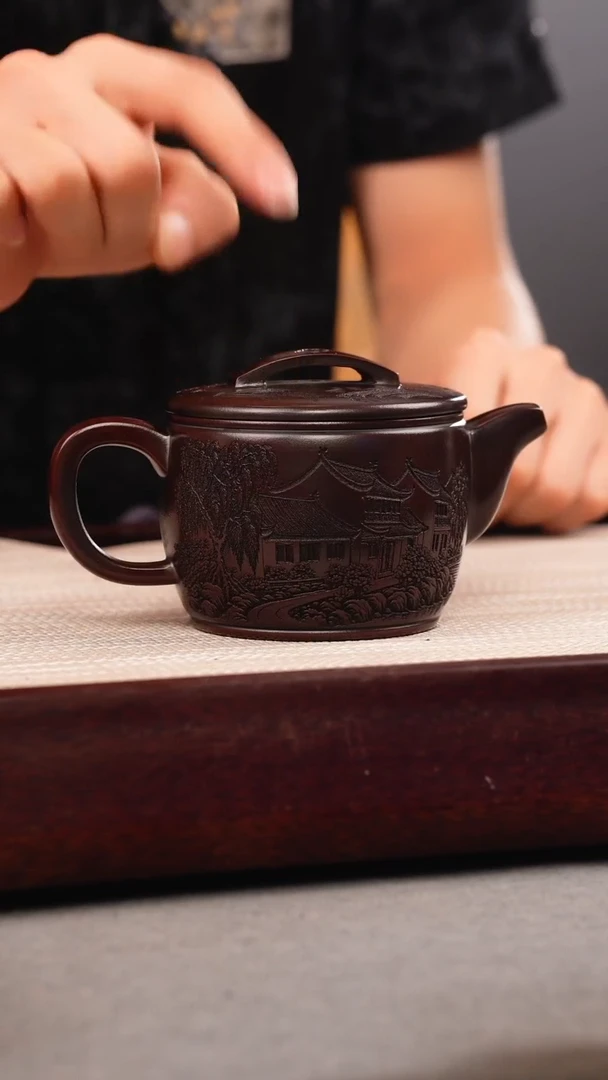 茶壶紫砂古乌泥 汉瓦 忆江南