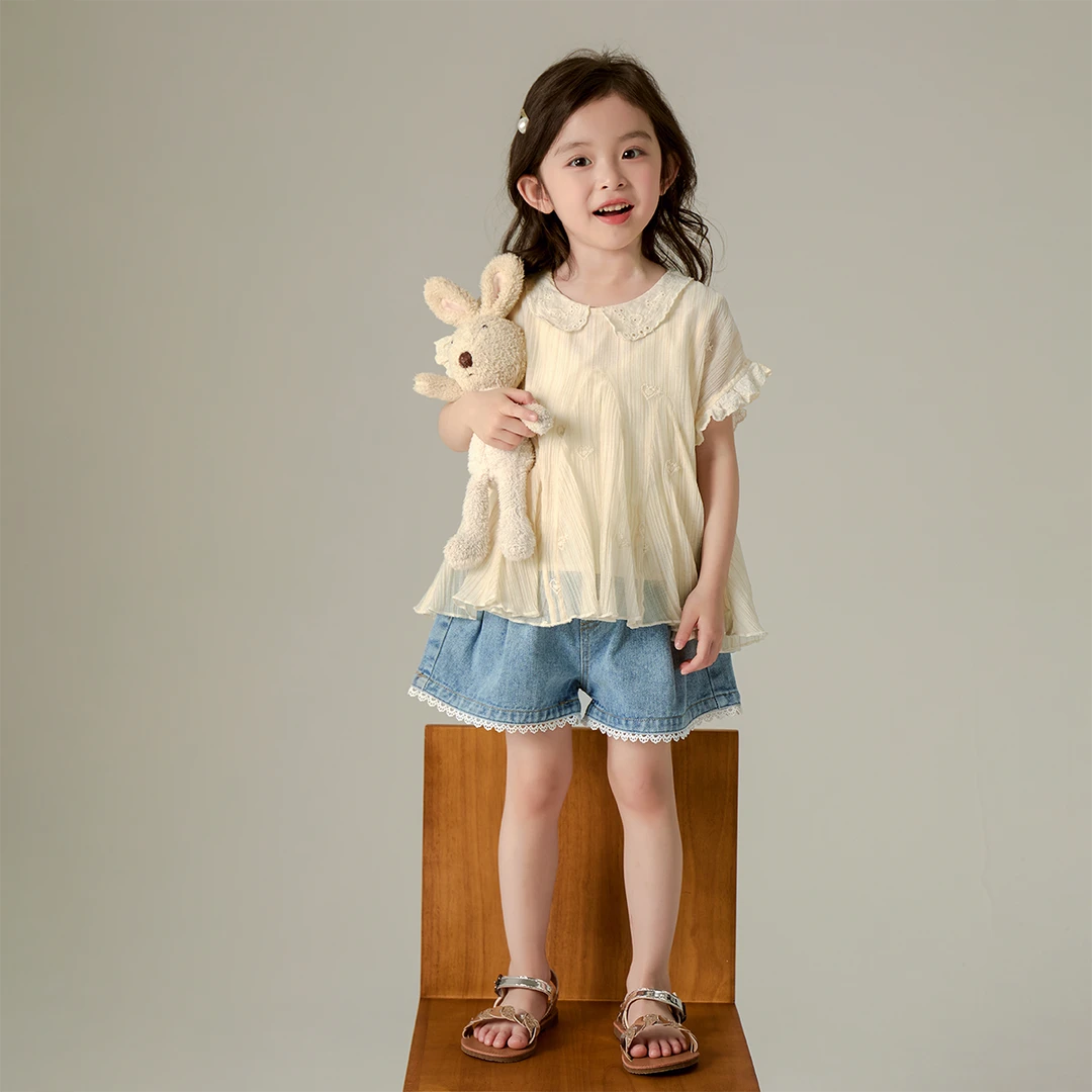 现货【月漫】3075女童夏装甜美气质女宝娃娃衫百搭透气双层上衣