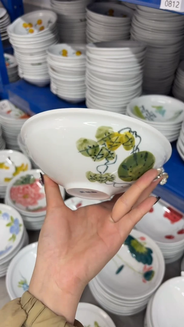 瓷片景德镇陶瓷食品级手绘釉中彩-大斗笠碗