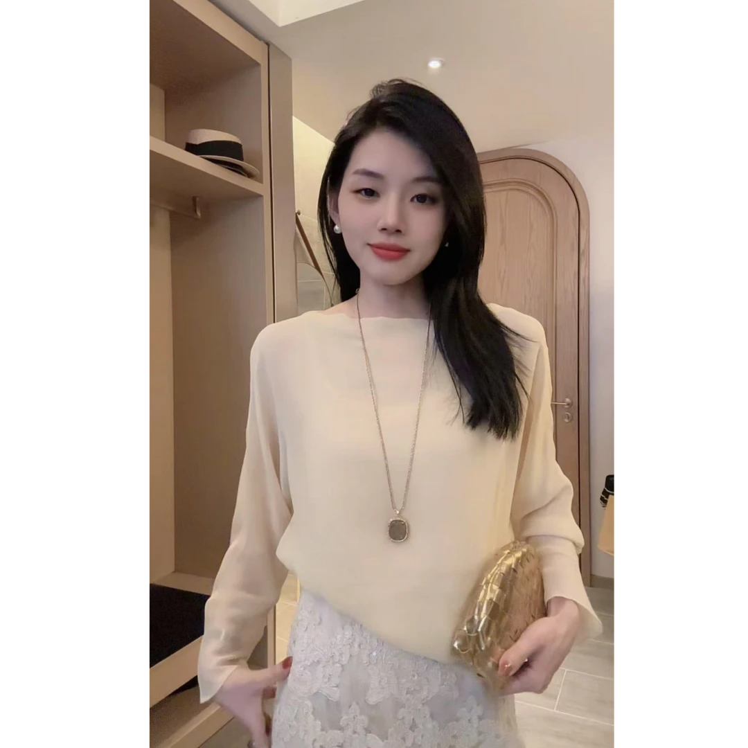 【轻丝时光】100%桑蚕丝时尚优雅双层一字领衬衫氧气透气长袖