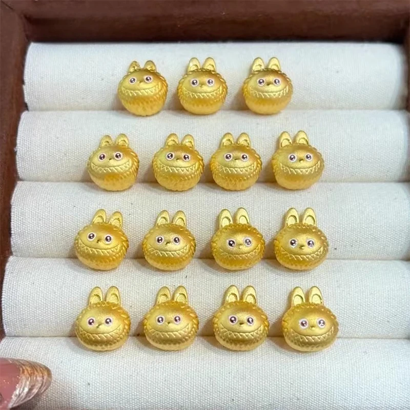 999足金泡泡玛特黄金拉布布转运珠手串 LABUBU3D硬金zimomo手链女