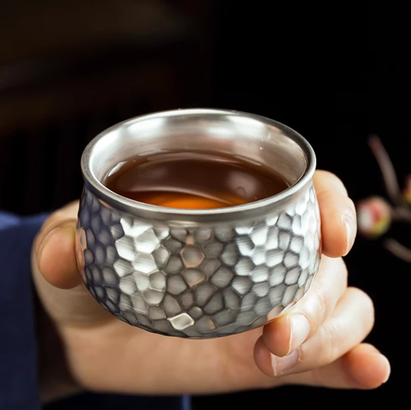 【锤纹银杯】福利主人杯银茶杯品茗杯鎏银锤纹茶盏功夫茶碗轻奢