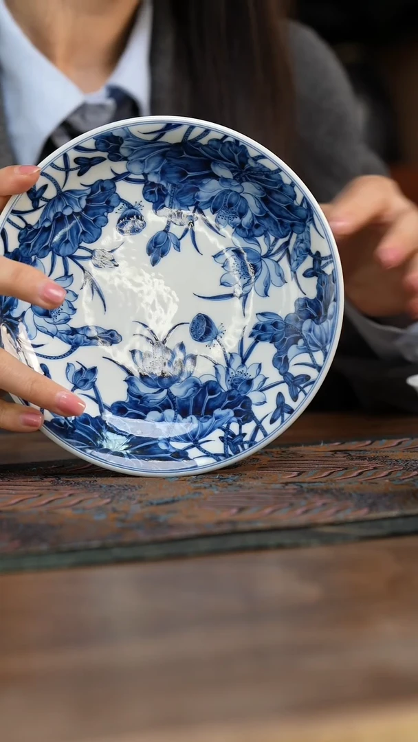 【闪购商品】水造青花 荷塘小景满绘壶承