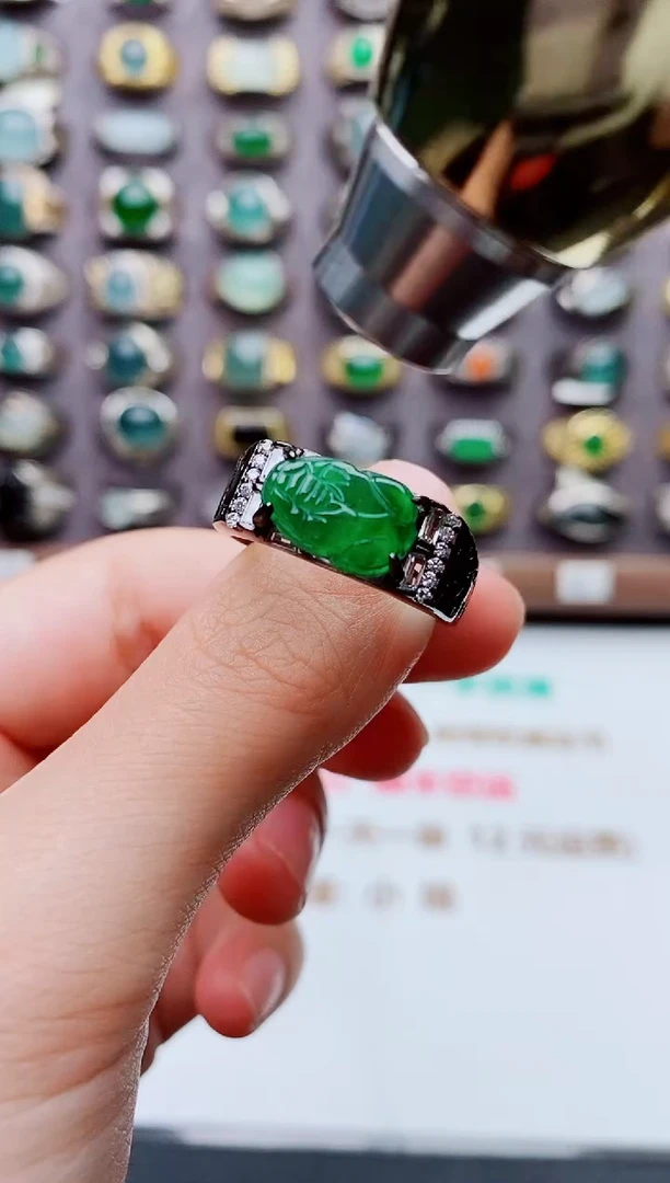 银S925镶嵌戒指翡翠天然翡翠男戒