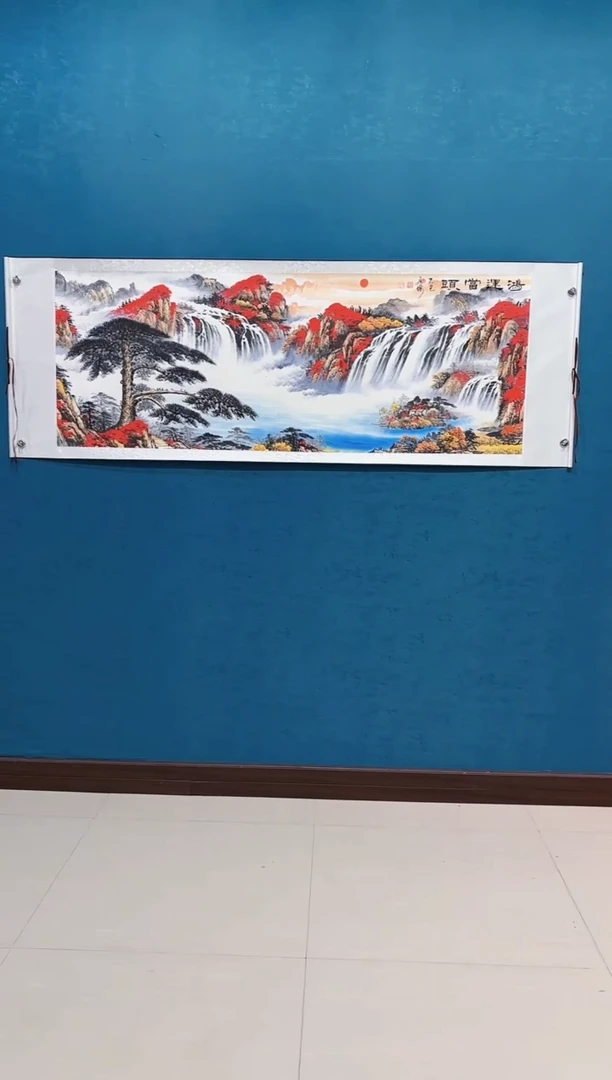 国画《鸿运当头山水迎客松》70*200厘米横幅卷轴