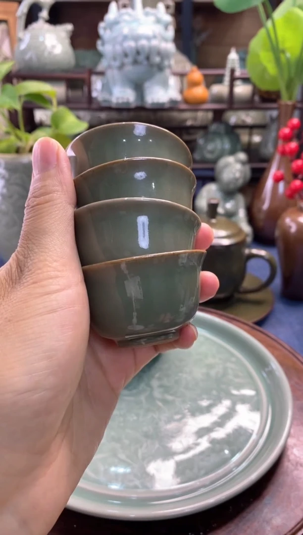 耀州窑 瑕疵 处理黑泥素面小茶杯 【4只】