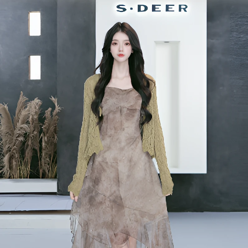 圣迪奥秋冬轻奢时尚优雅针织设计师真两件套长袖S241Z1421