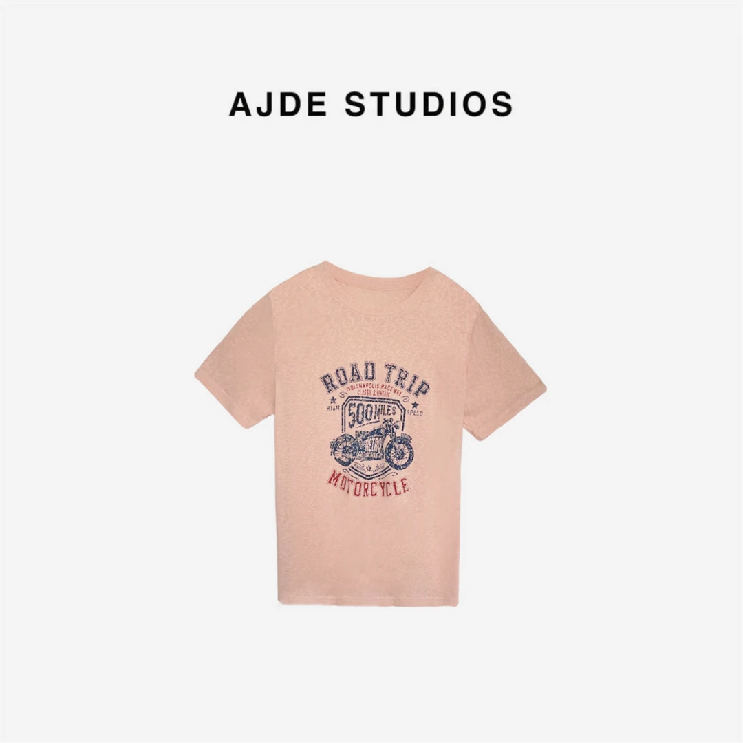 AJDE|粉色摩托车水墨T 01